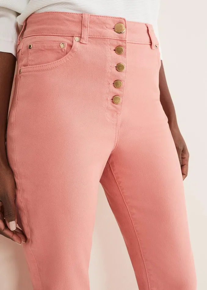 Women Phase Eight Trousers Karlie Button Through Straight Leg Jeans Apricot