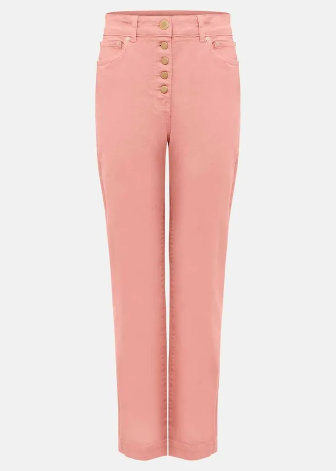Women Phase Eight Trousers Karlie Button Through Straight Leg Jeans Apricot