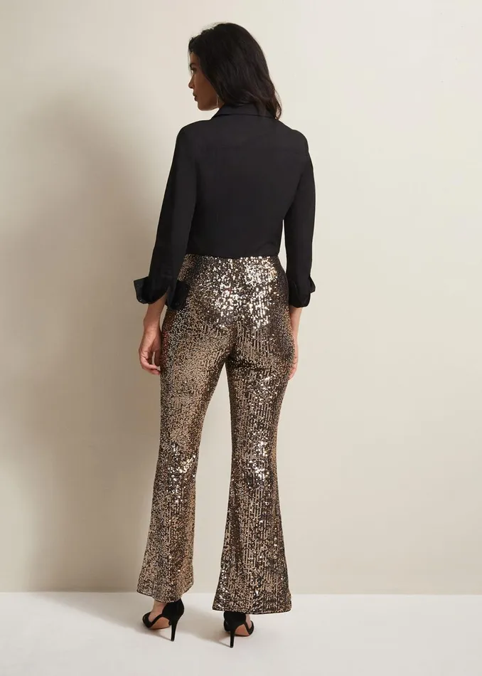 Women Phase Eight Trousers Karmia Gold Sequin Flared Trousers Gold