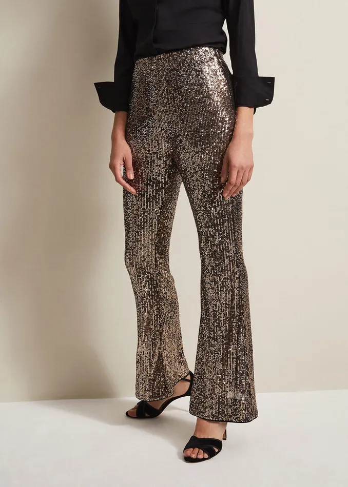 Women Phase Eight Trousers Karmia Gold Sequin Flared Trousers Gold