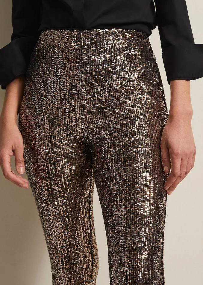 Women Phase Eight Trousers Karmia Gold Sequin Flared Trousers Gold
