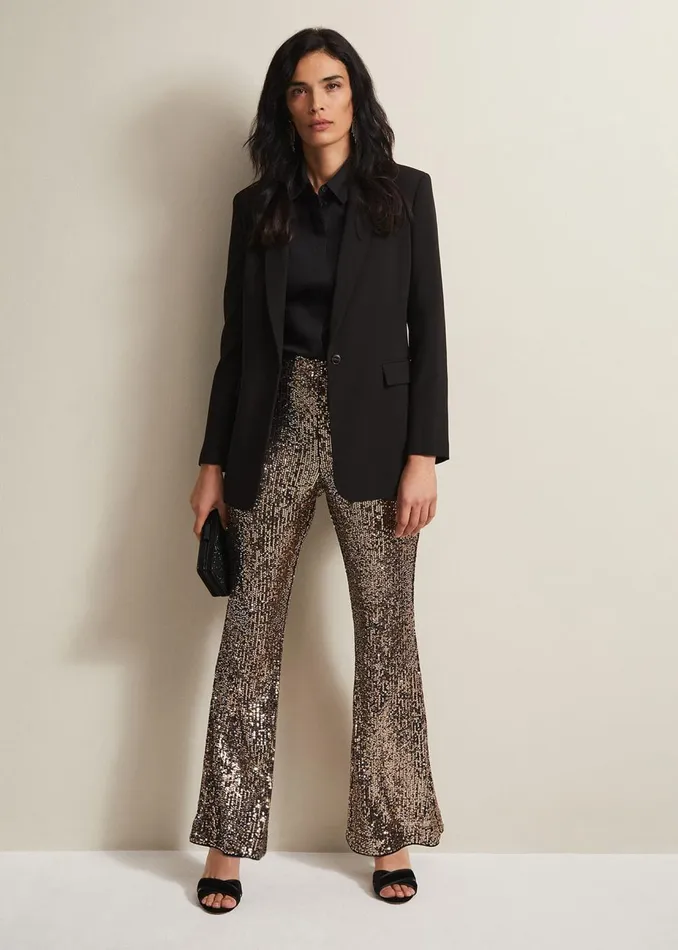 Women Phase Eight Trousers Karmia Gold Sequin Flared Trousers Gold