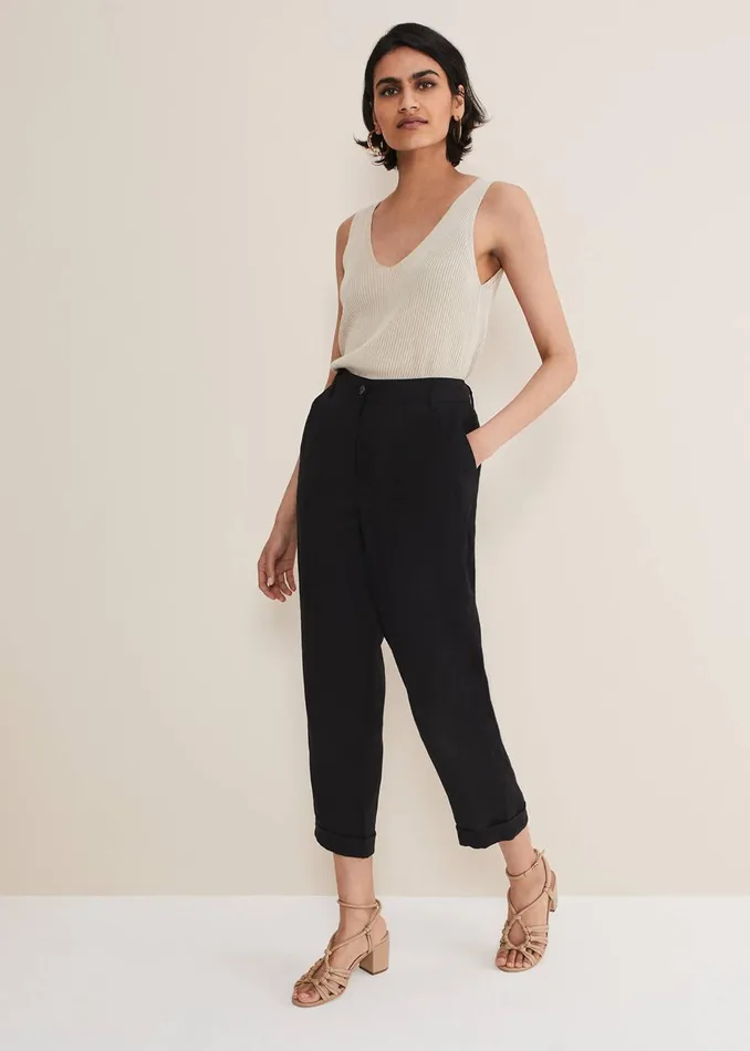 Women Phase Eight Trousers Klarra Black Linen Tapered Trousers Black