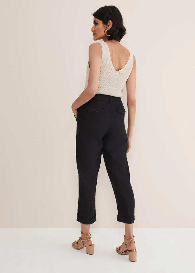 Women Phase Eight Trousers Klarra Black Linen Tapered Trousers Black