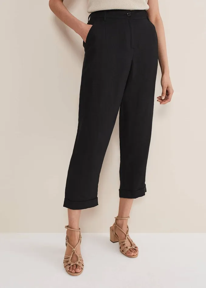 Women Phase Eight Trousers Klarra Black Linen Tapered Trousers Black