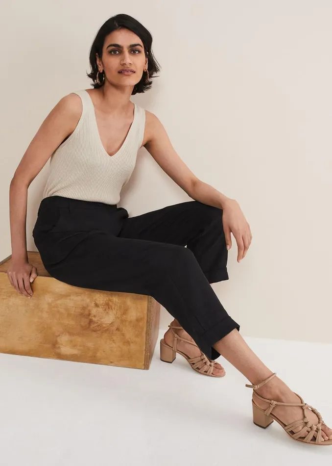 Women Phase Eight Trousers Klarra Black Linen Tapered Trousers Black