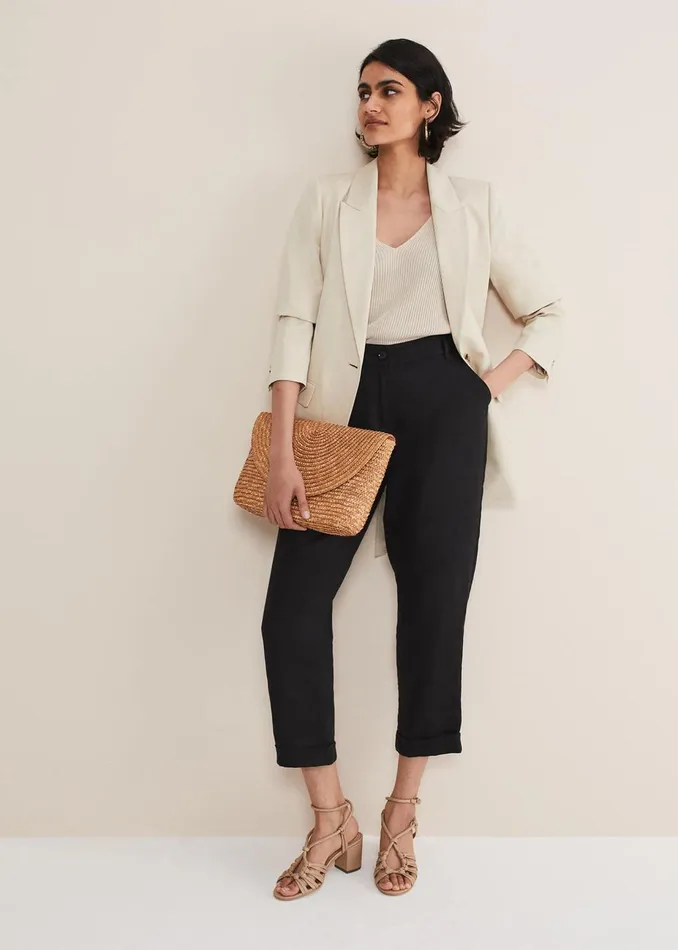 Women Phase Eight Trousers Klarra Black Linen Tapered Trousers Black