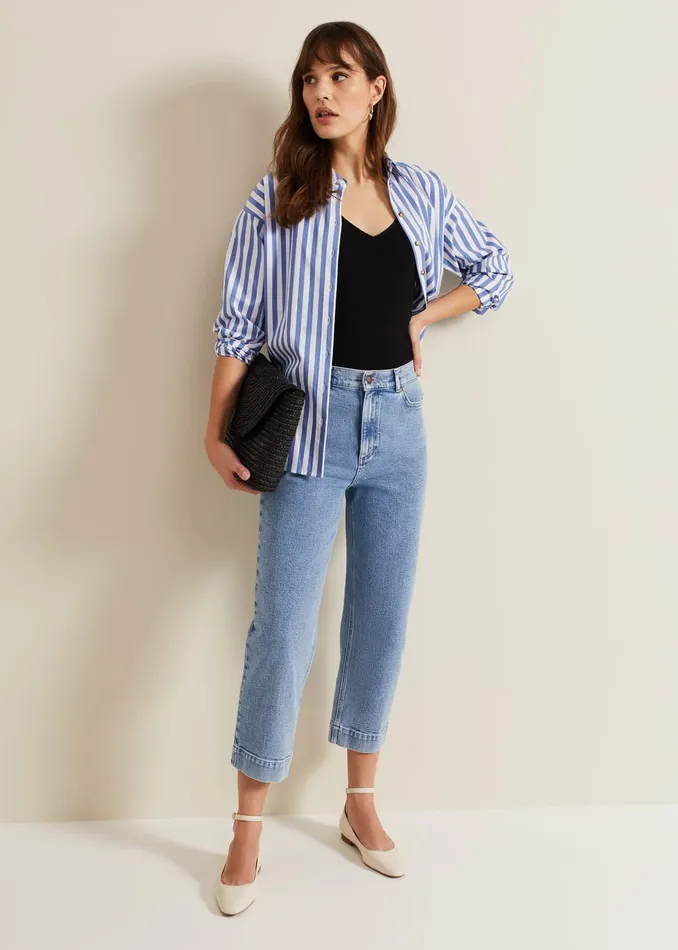 Women Phase Eight Trousers Lexi Mid Wash Crop Straight Jean Mid Wash