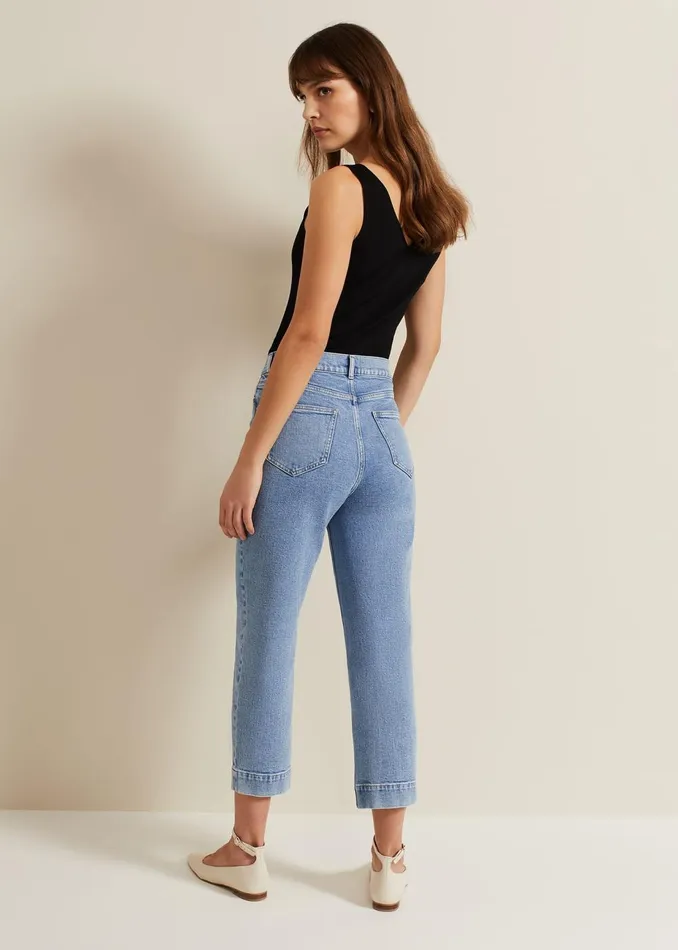 Women Phase Eight Trousers Lexi Mid Wash Crop Straight Jean Mid Wash