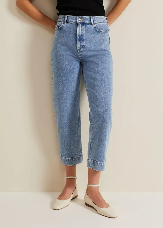 Women Phase Eight Trousers Lexi Mid Wash Crop Straight Jean Mid Wash