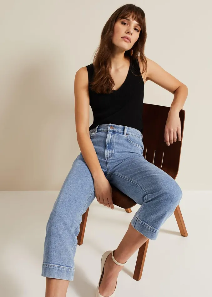 Women Phase Eight Trousers Lexi Mid Wash Crop Straight Jean Mid Wash