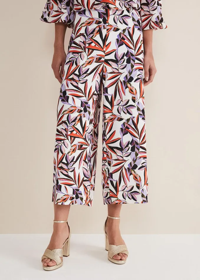 Women Phase Eight Trousers Lois Leaf Print Culottes Multicoloured