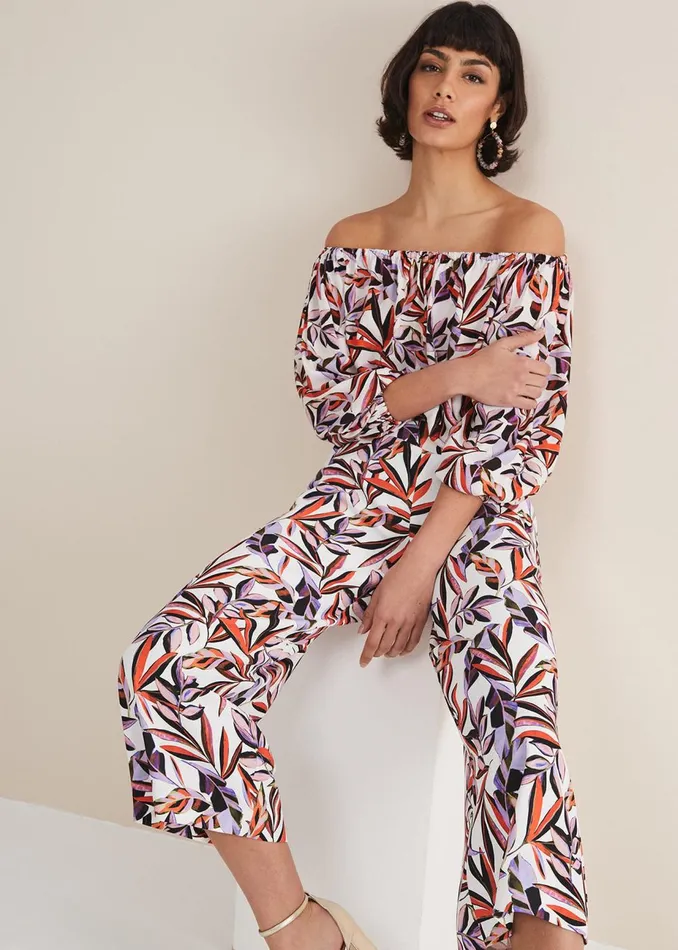 Women Phase Eight Trousers Lois Leaf Print Culottes Multicoloured