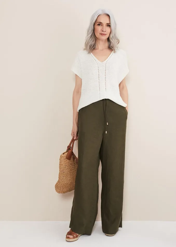 Women Phase Eight Trousers Lolita Drawstring Linen Trouser Khaki