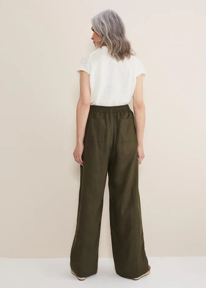 Women Phase Eight Trousers Lolita Drawstring Linen Trouser Khaki