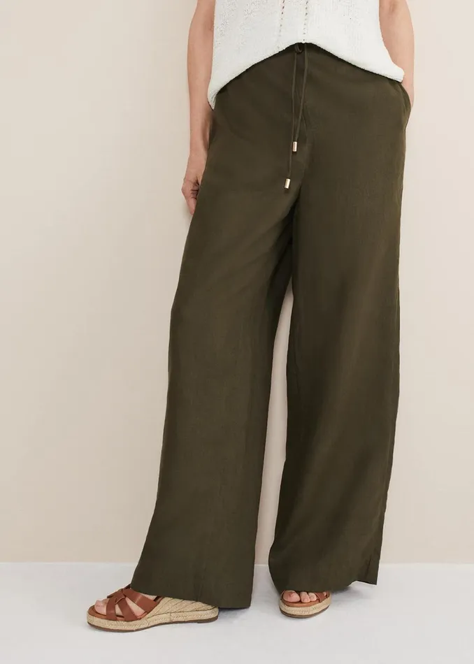 Women Phase Eight Trousers Lolita Drawstring Linen Trouser Khaki