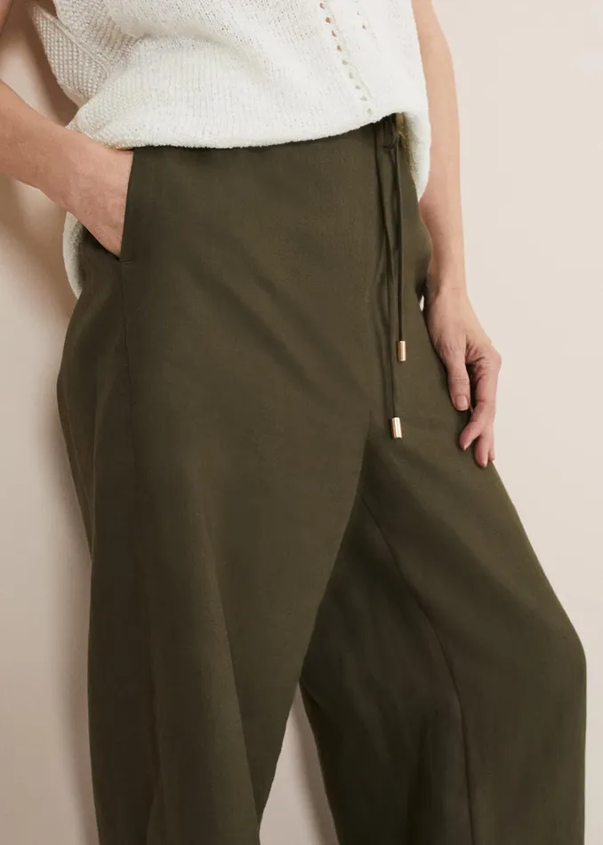 Women Phase Eight Trousers Lolita Drawstring Linen Trouser Khaki