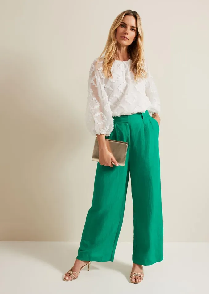 Women Phase Eight Trousers Lottie Wide Leg Linen Trouser Green