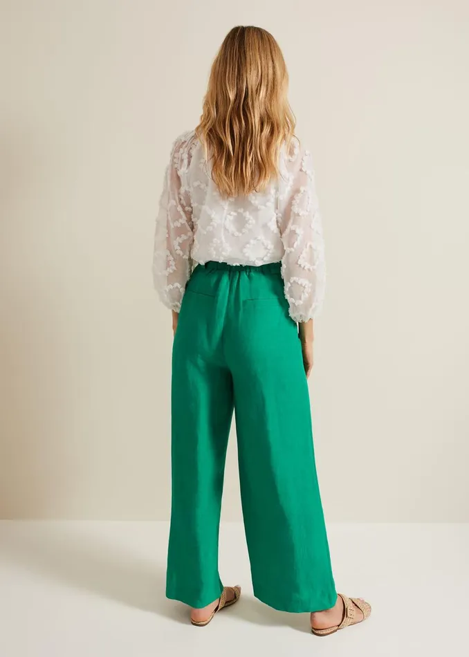 Women Phase Eight Trousers Lottie Wide Leg Linen Trouser Green