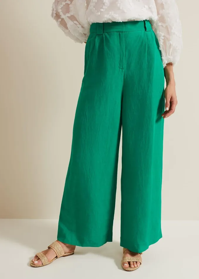 Women Phase Eight Trousers Lottie Wide Leg Linen Trouser Green