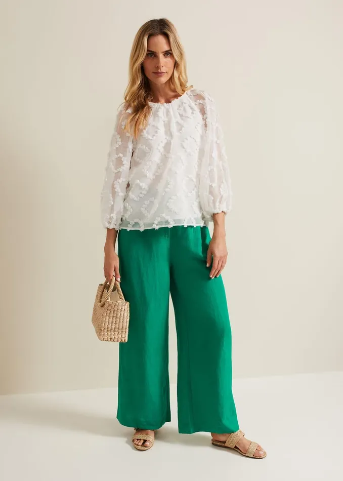 Women Phase Eight Trousers Lottie Wide Leg Linen Trouser Green