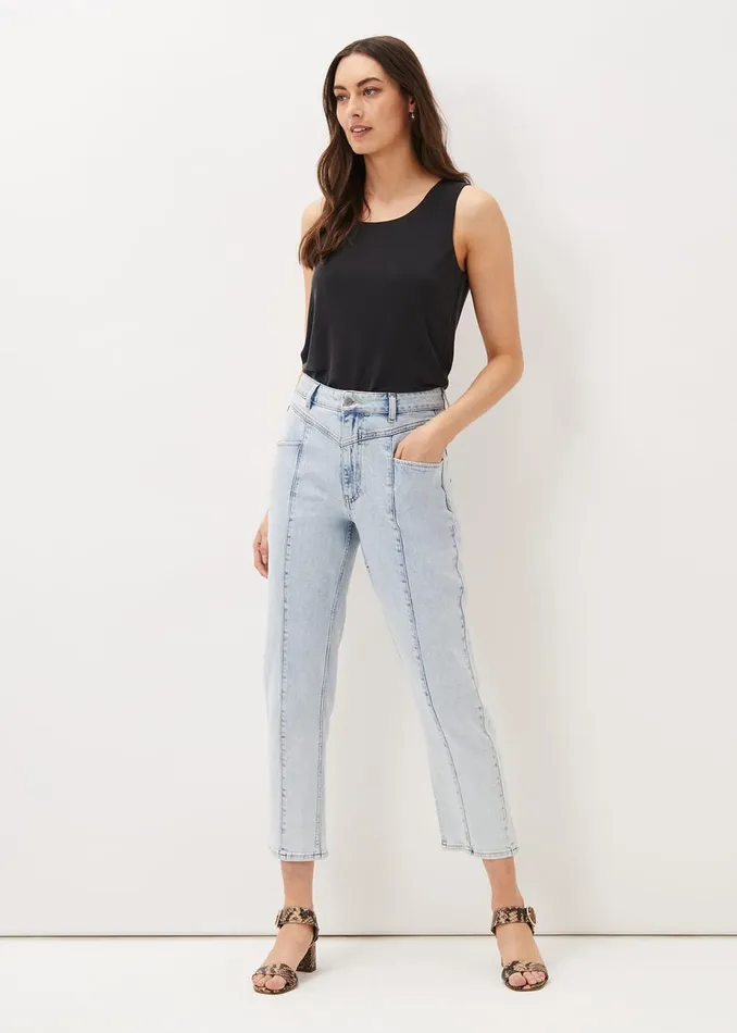 Women Phase Eight Trousers Lou Mom Jeans Snow Wash Blue