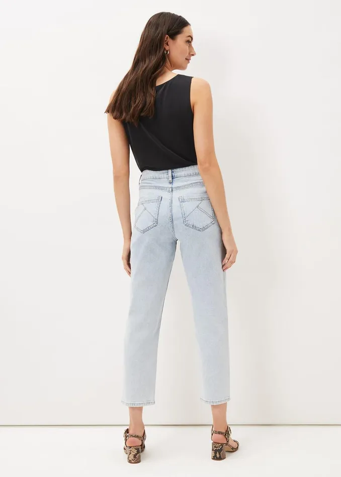Women Phase Eight Trousers Lou Mom Jeans Snow Wash Blue