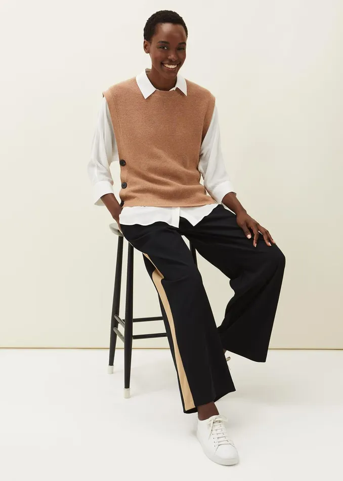 Women Phase Eight Trousers Mae Side Stripe Wide Leg Trouser Navy