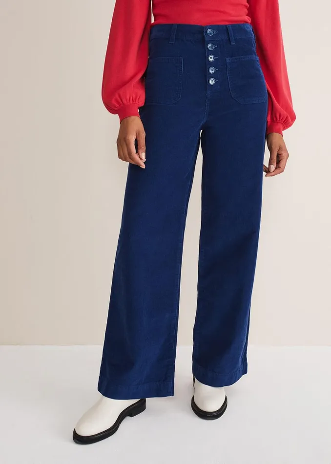 Women Phase Eight Trousers Magsie Corduroy Wide Leg Jeans Blue