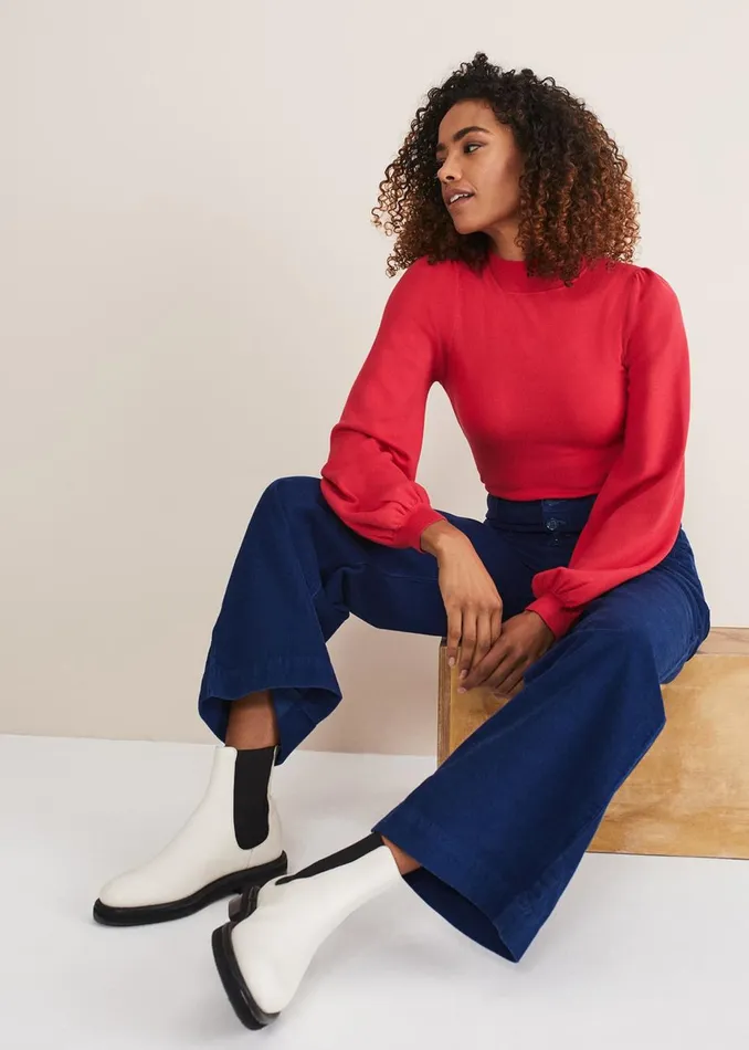 Women Phase Eight Trousers Magsie Corduroy Wide Leg Jeans Blue
