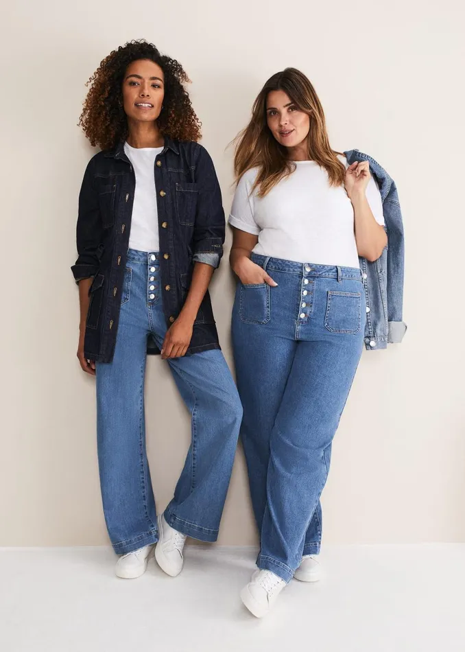 Women Phase Eight Trousers Magsie Wide Leg Jeans Mid Wash Blue