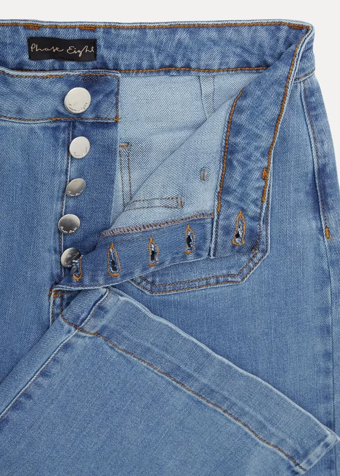 Women Phase Eight Trousers Magsie Wide Leg Jeans Mid Wash Blue