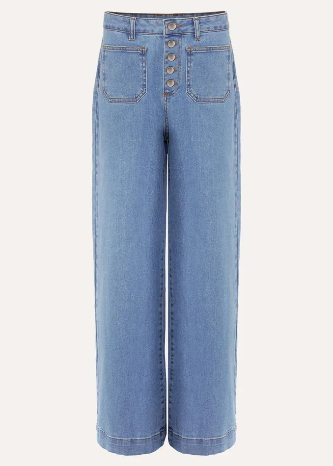 Women Phase Eight Trousers Magsie Wide Leg Jeans Mid Wash Blue