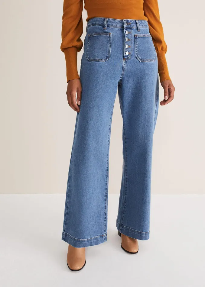 Women Phase Eight Trousers Magsie Wide Leg Jeans Mid Wash Blue
