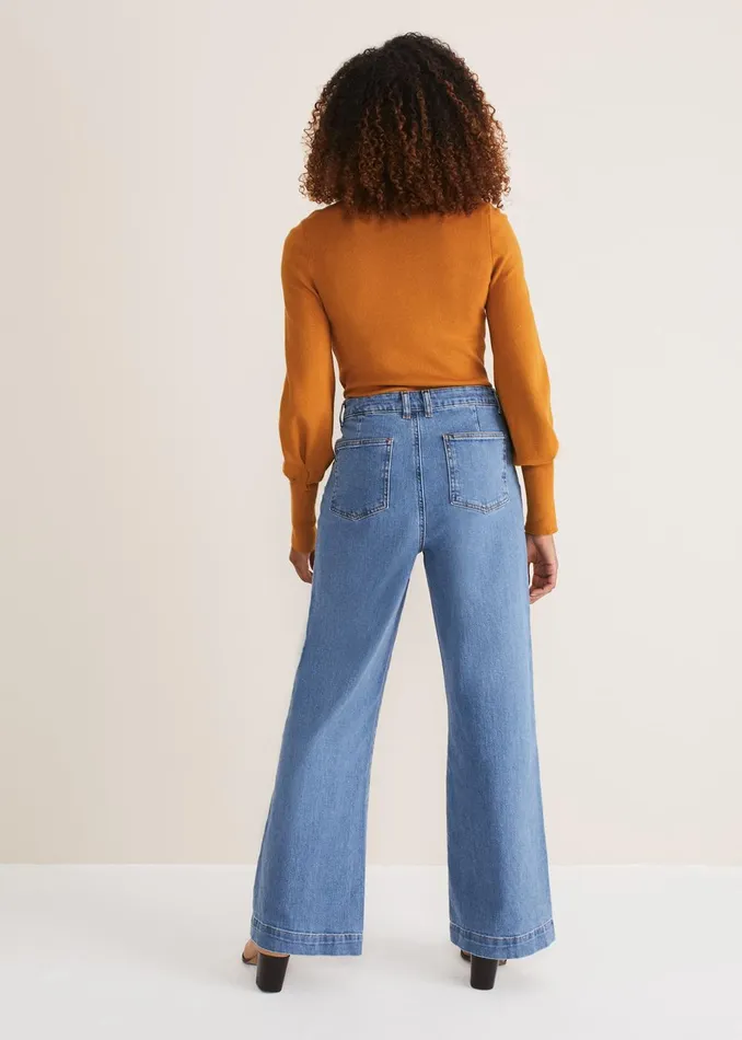 Women Phase Eight Trousers Magsie Wide Leg Jeans Mid Wash Blue