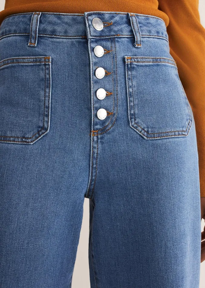 Women Phase Eight Trousers Magsie Wide Leg Jeans Mid Wash Blue