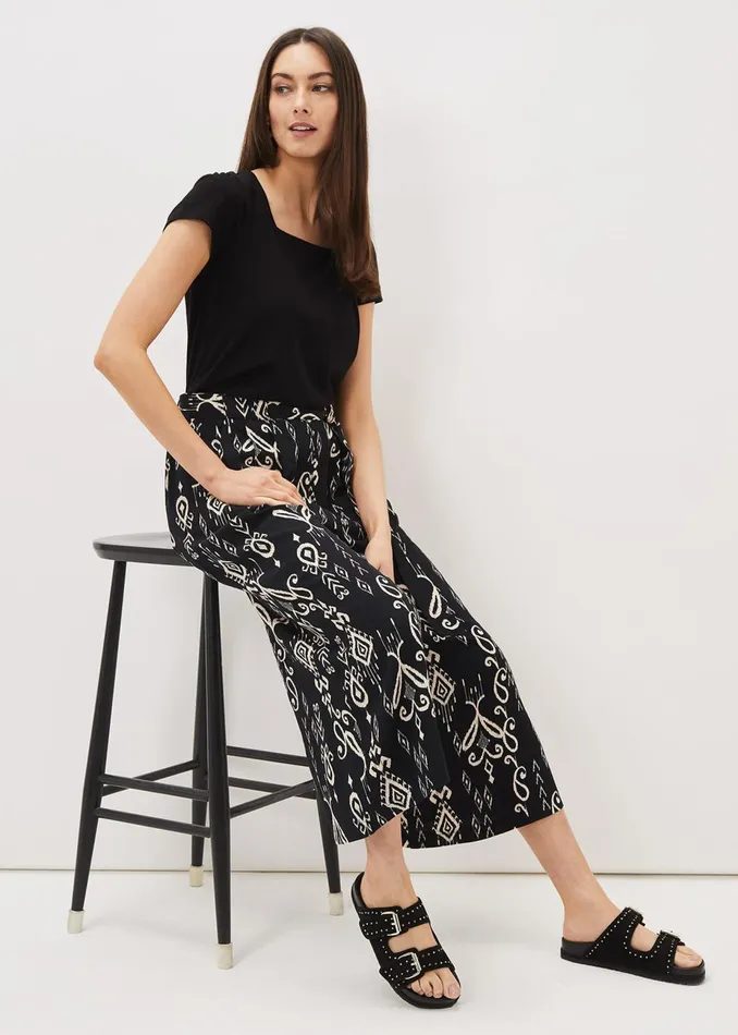 Women Phase Eight Trousers Malaya Ikat Printed Culotte Blackivory