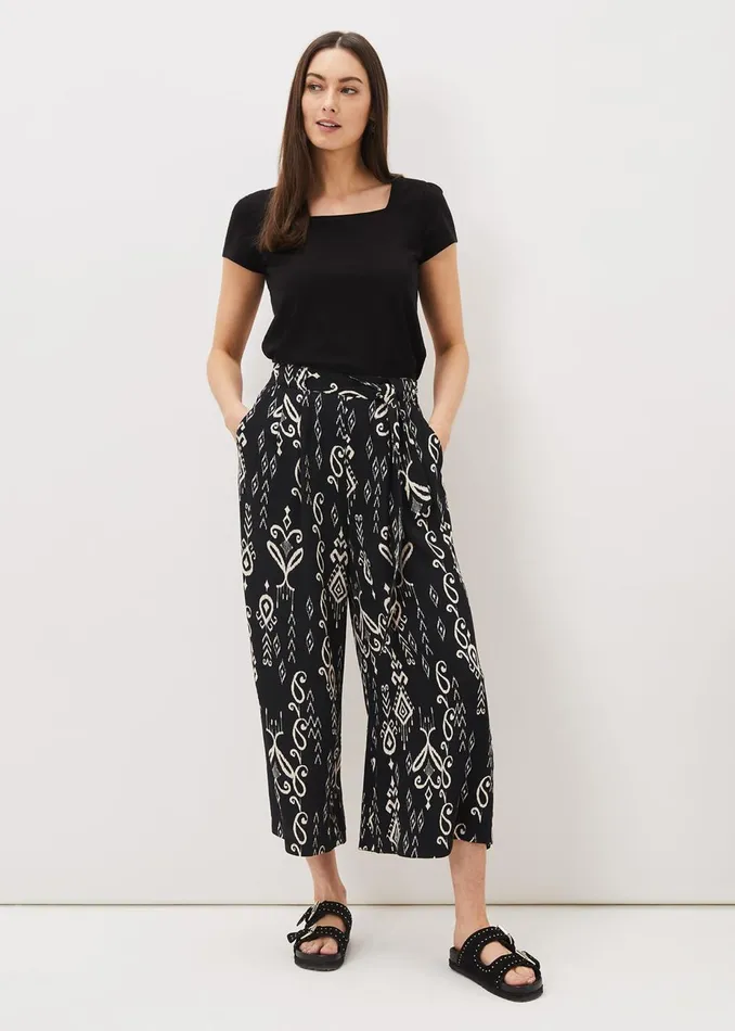 Women Phase Eight Trousers Malaya Ikat Printed Culotte Blackivory