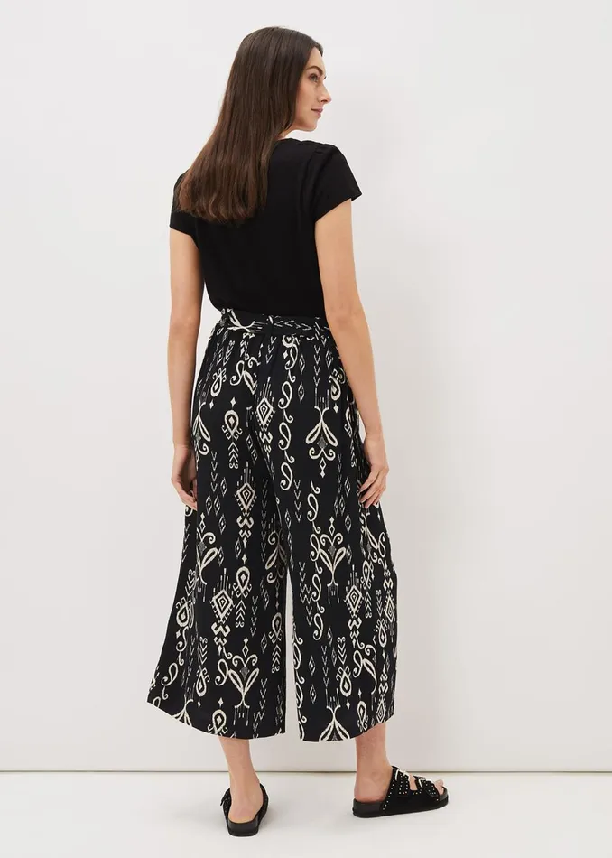 Women Phase Eight Trousers Malaya Ikat Printed Culotte Blackivory