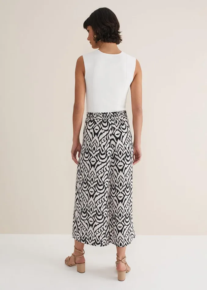 Women Phase Eight Trousers Malaya Printed Wide Leg Culottes Blackivory