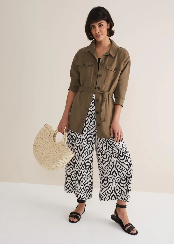 Women Phase Eight Trousers Malaya Printed Wide Leg Culottes Blackivory