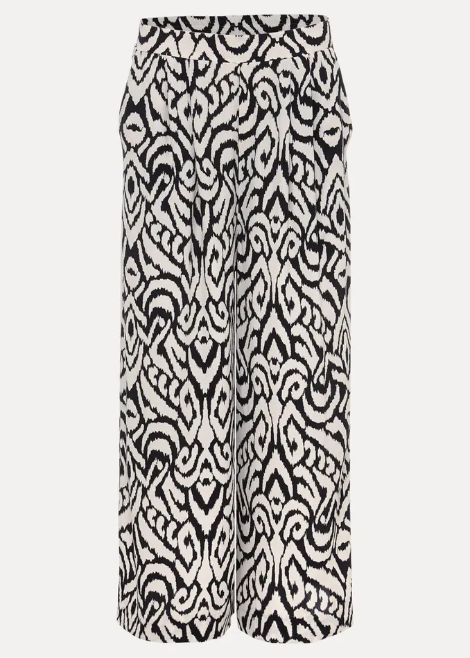 Women Phase Eight Trousers Malaya Printed Wide Leg Culottes Blackivory