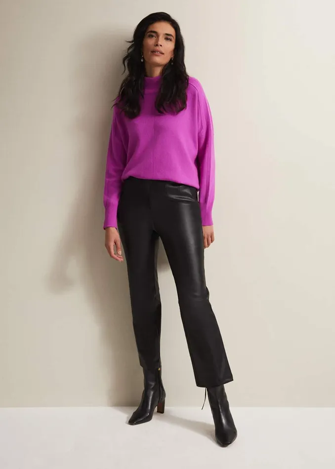 Women Phase Eight Trousers Marielle Black Faux Leather Cropped Trousers Black