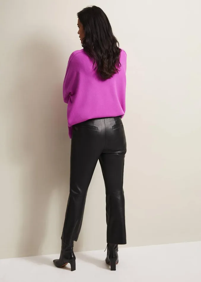 Women Phase Eight Trousers Marielle Black Faux Leather Cropped Trousers Black
