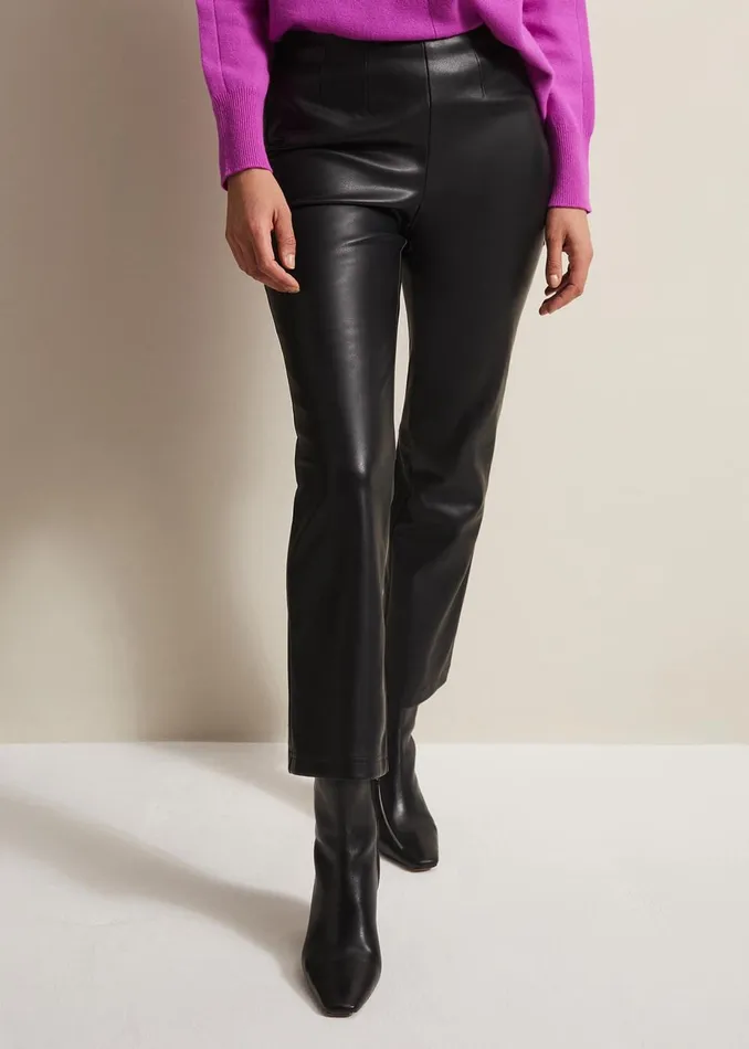 Women Phase Eight Trousers Marielle Black Faux Leather Cropped Trousers Black