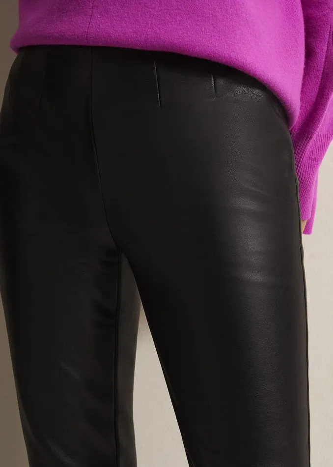 Women Phase Eight Trousers Marielle Black Faux Leather Cropped Trousers Black