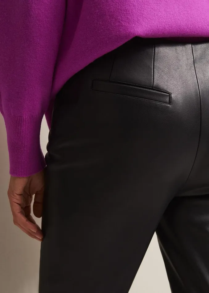 Women Phase Eight Trousers Marielle Black Faux Leather Cropped Trousers Black