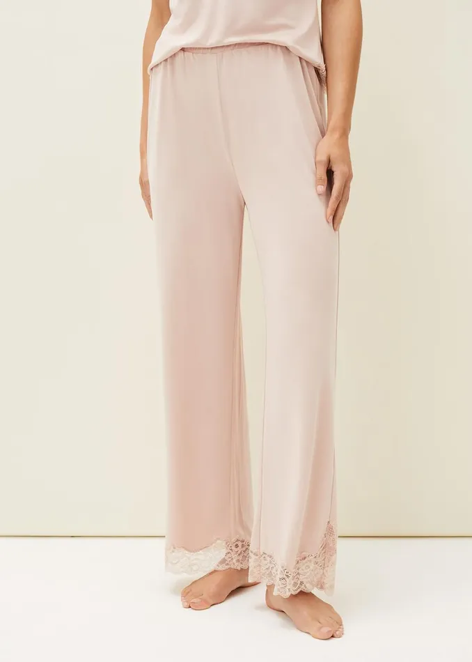 Women Phase Eight Trousers Marlie Lace Pyjama Wide Leg Trousers Soft Pink
