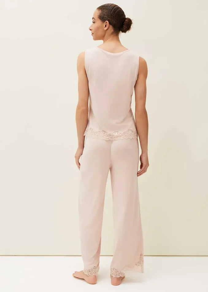 Women Phase Eight Trousers Marlie Lace Pyjama Wide Leg Trousers Soft Pink