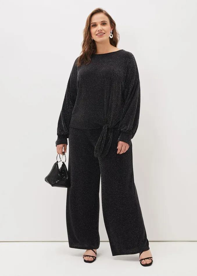 Women Phase Eight Trousers Mell Shimmer Lurex CoOrd Trousers Blacksilver